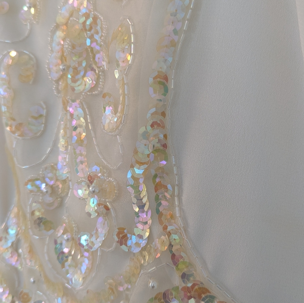 Vintage Wedding Dress ILGWU Union Made Canada Reception Dress Size 6 80s Beaded - Picture 10 of 12